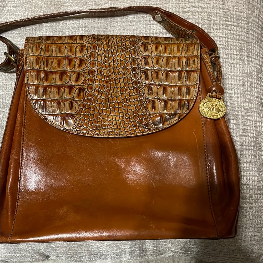 Vintage Brahmin Handbag All-Weather Leather Crossbody Bag - Croc Embossed Flap